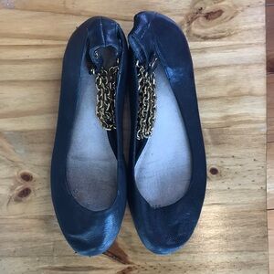 Black Leather Chain Detail Ballet Flats